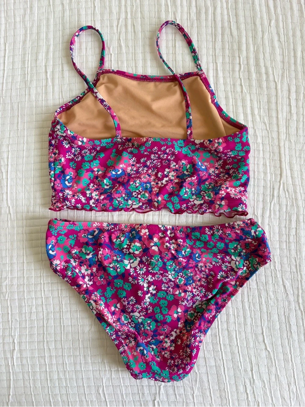 Crewcuts Girls Size 10 Floral Two Piece Swimsuit Pink Ruffle Tankini Swim Set
